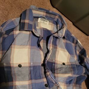 Express Men's Blue Plaid Shirt